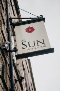 Sign of Sun Hotel in Lancaster, Lancashire