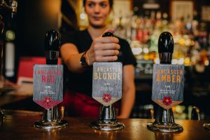 Lancaster Blonde, Amber and Red taps at our bar in Lancaster